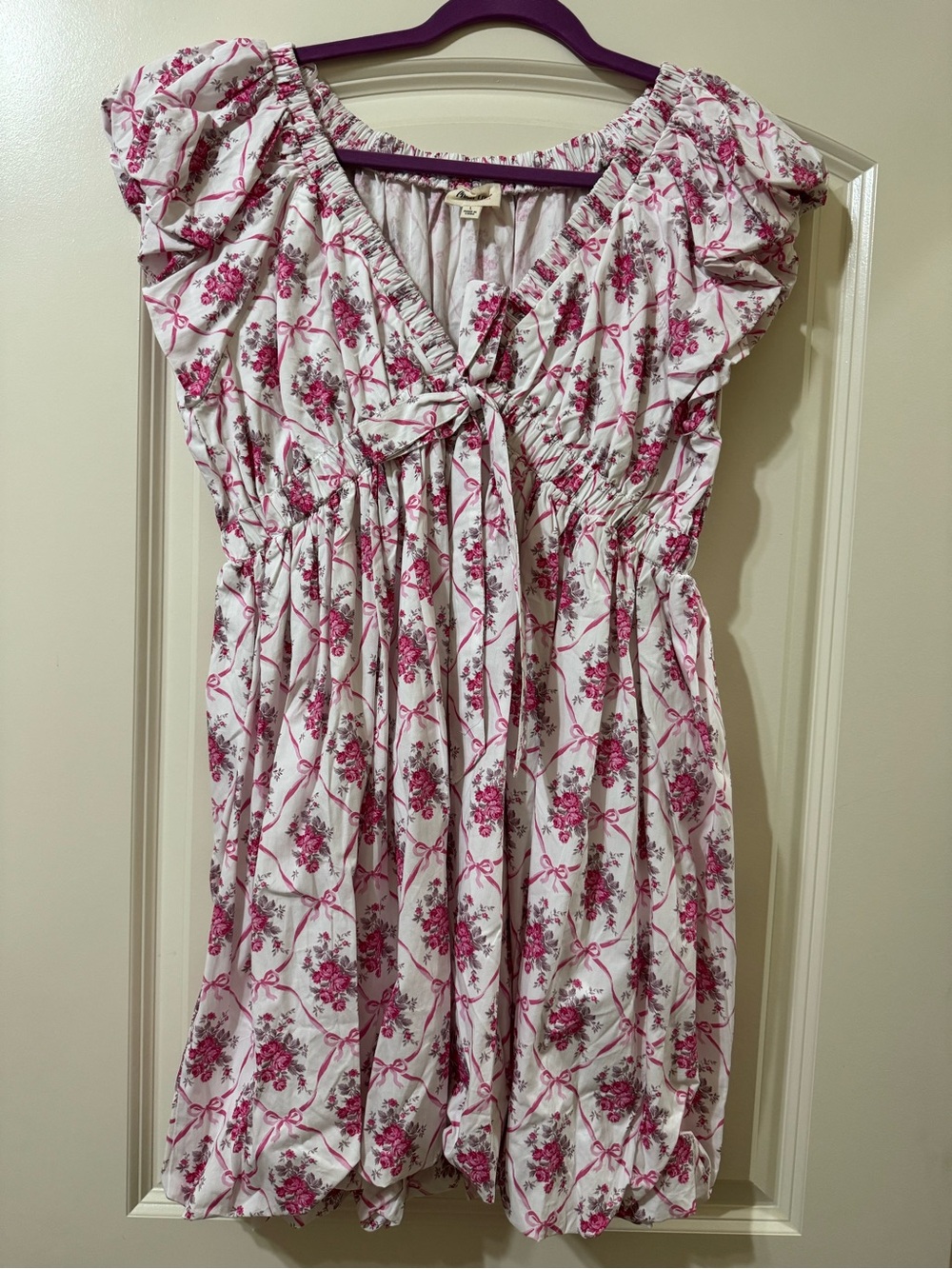 Peach Love California White Dress with Pink Floral Accents